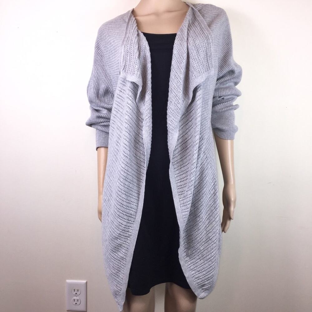 Calvin Klein Light Grey High Low Drape Front‎ Cardigan, Sz L